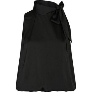 Neo Noir - Veda Drapy Satin Top - Zwart - Mouwloos - Halternek met Strikdetail
