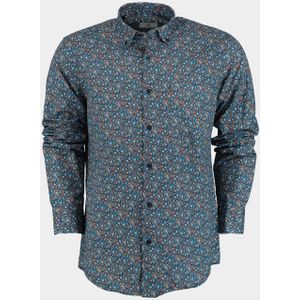 Bos Bright Blue Casual hemd lange mouw blue flower pattern 25496/v02