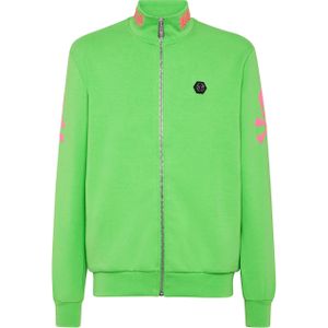 Philipp Plein - Jogging Top Skull&Bones - Groen - Katoenmix Fleece - Heren
