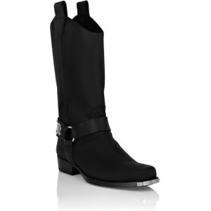 Philipp Plein - Flat High Gothic Boot - Leren Schoen - Zwart