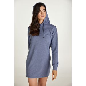 Jerseyjurken - Indigo Gemêleerde Mini Jurk - Met Capuchon