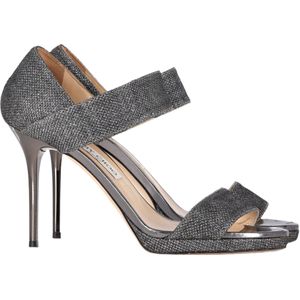 Jimmy Choo Gesloten Hak Tab Sandalen in Metallic Zilveren Polyester