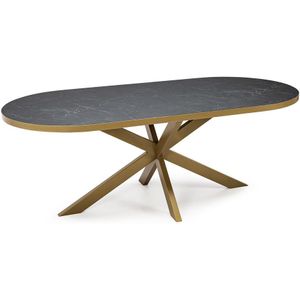 Stalux Plat ovale eettafel 'noud' 240 x 100, kleur goud / zwart marmer