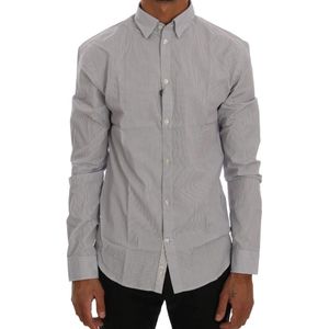 Frankie Morello Heren Wit Blauw Geruit Casual Katoenen Regular Fit Overhemd