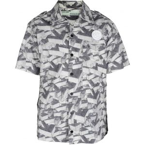 Overhemd - Gebroken Wit - Katoen - Korte Mouwen - Grijs