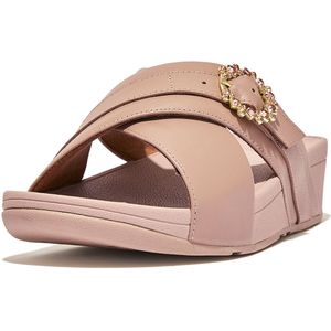 FitFlop Lulu crystal-buckle leather cross slides