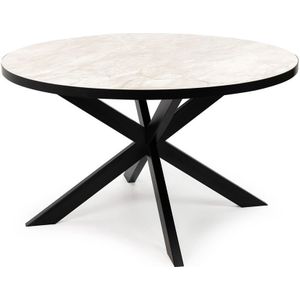 Stalux Ronde eettafel 'daan' 120cm, kleur zwart / wit marmer