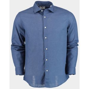 Bos Bright Blue Casual hemd lange mouw linnen katoen shirt lm 42540015i/235 ultramarine
