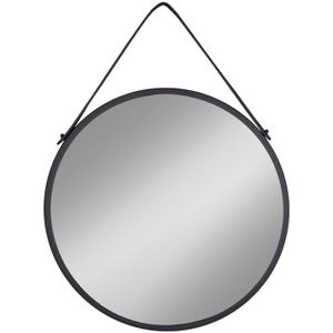 House Nordic Trapani mirror mirror with black steel frame and pu strap Ã˜38 cm