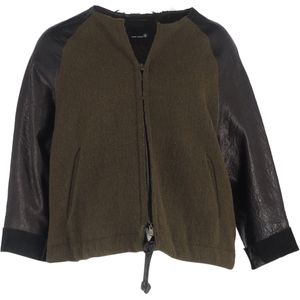 Isabel Marant Gevoerde Jas in Olijfgroen en Zwart Wol en Leer