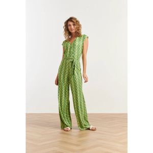 Smashed Lemon - 35193 - Jumpsuit - Groen - Lange Jumpsuit met Abstracte Print