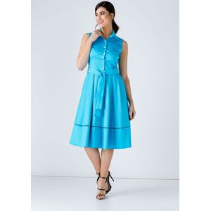 Knoopdetail Jurk - Turquoise - Mouwloos - Lichtgewicht Geweven Stretch Gabardine