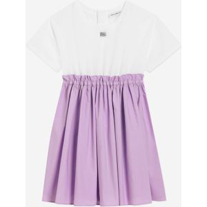 Meisjes Tricot en Katoenen Logo Jurk in Paars