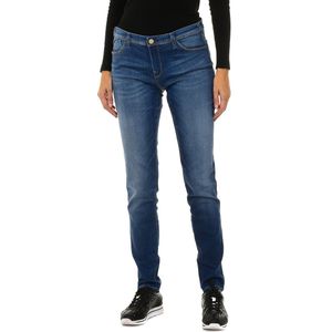 Damesbroek van stretchstof met versleten effect 3Y5J28-5D0ZZ