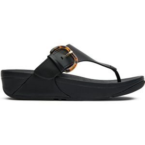 FitFlop - Lulu Resin-Buckle Leather Toe-Post Sandals - Zwart - Leer, Microwobbleboard Tussenzool, Rubber Buitenzool