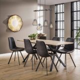 Hoyz Collection - Eetkamertafel blad ovaal - Eettafel Eiken Antique Wash - Zwart metalen frame - Voor 6 Personen - 190x90cm