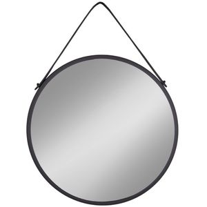 House Nordic Trapani mirror mirror with black steel frame and pu strap Ã˜60 cm
