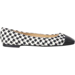 Jimmy Choo Gisela Vierkante Neus Ster Houndstooth Print Ballerina's in Zwart Leder