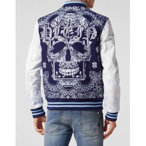 Philipp Plein - Wool and Leather Bomber Paisley Foulard - Jassen - Blauw