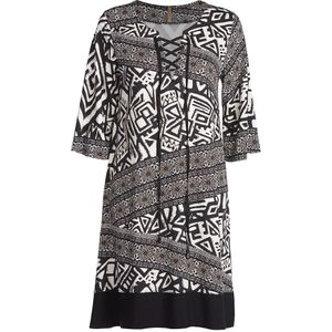 Conquista - A-lijn Jurk - Zwart - Viscose-Elastan - ¾ Klokkende Mouwen