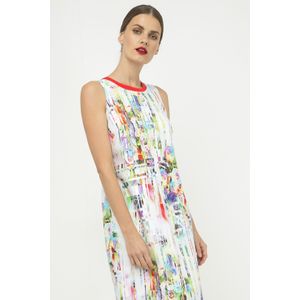 A-lijn Jurk - Ecru - Mouwloos - Geweven Printstof - Plooidetail