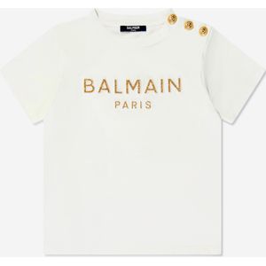 Balmain Meisjes Logo T-Shirt in Ivoor