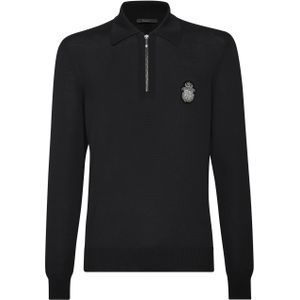 Billionaire - Pullover Polo-Neck LS Crest - Zwart - Merinowol