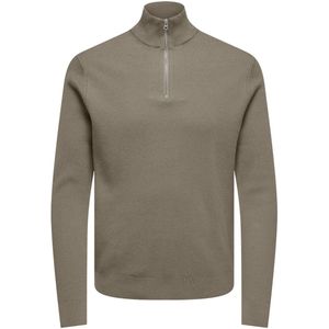 Only & Sons Onsphil reg 12 struc half zip knit taupe