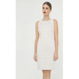 Jurken - Zandkleurige Mouwloze Jurk - Geweven Stretch Gabardine Stof - Contrastdetail