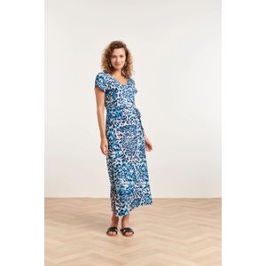 Smashed Lemon 24363 dames maxi witte jurk met blauw en zwart dieren