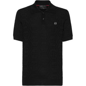 Philipp Plein - Jacquard Silk Wool Pullover Polo-Neck - Zwart - Poloshirt