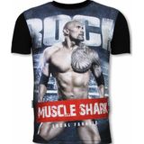 Local Fanatic Muscle shark rock digital rhinestone t-shirt