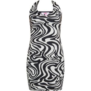 Mymo - Jurk - Wit Zwart - Haltergebreid - Mini-bodycon