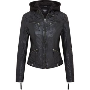 Klassiek Bikerjack - Zwart - Met Uitritsbare Jersey Capuchon - Dames