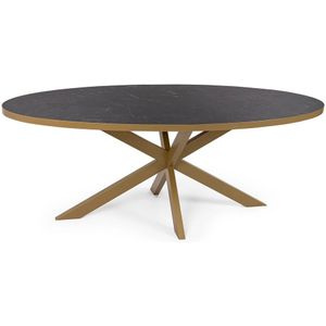 Stalux Ovale eettafel 'mees' 210 x 100cm, kleur goud / zwart marmer