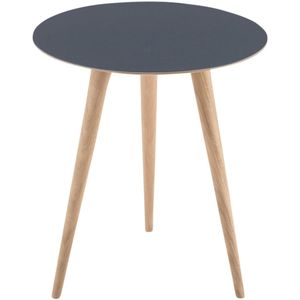 Gazzda Arp side table houten bijzettafel whitewash met linoleum tafelblad smokey blue Ø 45 cm