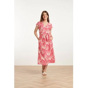 Smashed Lemon - Dames Midi Jurk - Roze/Wit - 80% Viscose