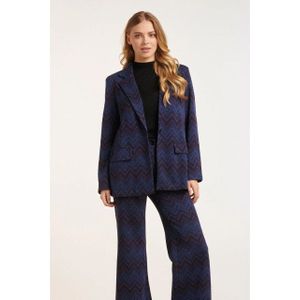 Smashed Lemon - Zigzag Print Oversized Blazer - Blauw
