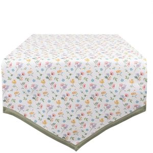 Clayre & Eef Tafelloper 50x160 cm Wit Groen Katoen Bloemen