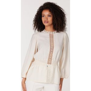 Jansen Amsterdam Celeste blouse met peplum en kantendetails winter white
