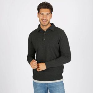 Q1905 - Casteren - Trui - Zwart/Antraciet - Heren Polo met Lange Mouwen