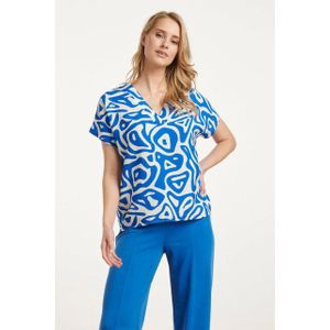 Smashed Lemon - 25002 - Top - Blauw en Wit - V-hals - Losse Pasvorm
