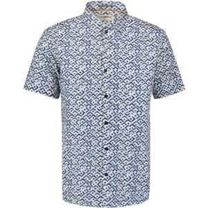 No Excess - Shirt Short Sleeve Slub Allover Pri - Indigo Blue - Overhemd