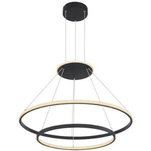 Globo Moderne ronde led hanglamp (Ø 70cm) met twee ringen | wit acrylglas | zwart | dimbaar | afstandsbediening | hal | gang