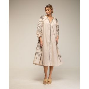 Jurken - Oversized Jurk - Met Borduursel - Vetersluiting