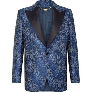 Billionaire - Blazer - Middenblauw - Super Slim Fit - Jacquard Paisley