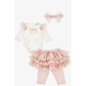 Monnalisa - Baby Set - Panna Rosa - Romper - Rok - Legging - Haarband