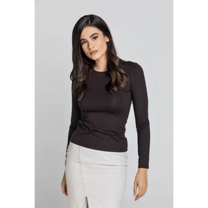 Jersey Topje - Donkerbruin - Lange Mouwen - Aansluitend