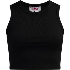 Mymo - Crop Top - Zwart - Geribbelde Look - Nauwsluitend