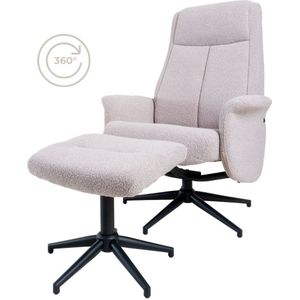 Home67 Relaxfauteuil bindy + hocker bouclé naturel